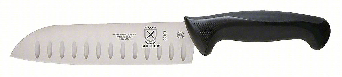 SANTOKU KNIFE,7 IN BLADE,BLACK HANDLE