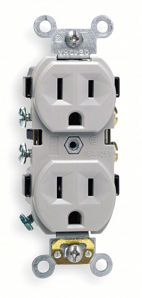 RECEPTACLE: DUPLEX, GRAY, 5-15R, 15 A, 1