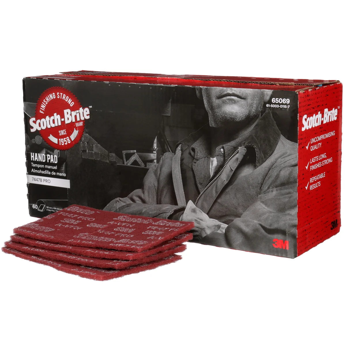 Scotch-Brite™ Hand Pad 7447B, HP-HP, A/O Very Fine, Maroon, 6 in x 9 in, 60 ea/Case, Bulk