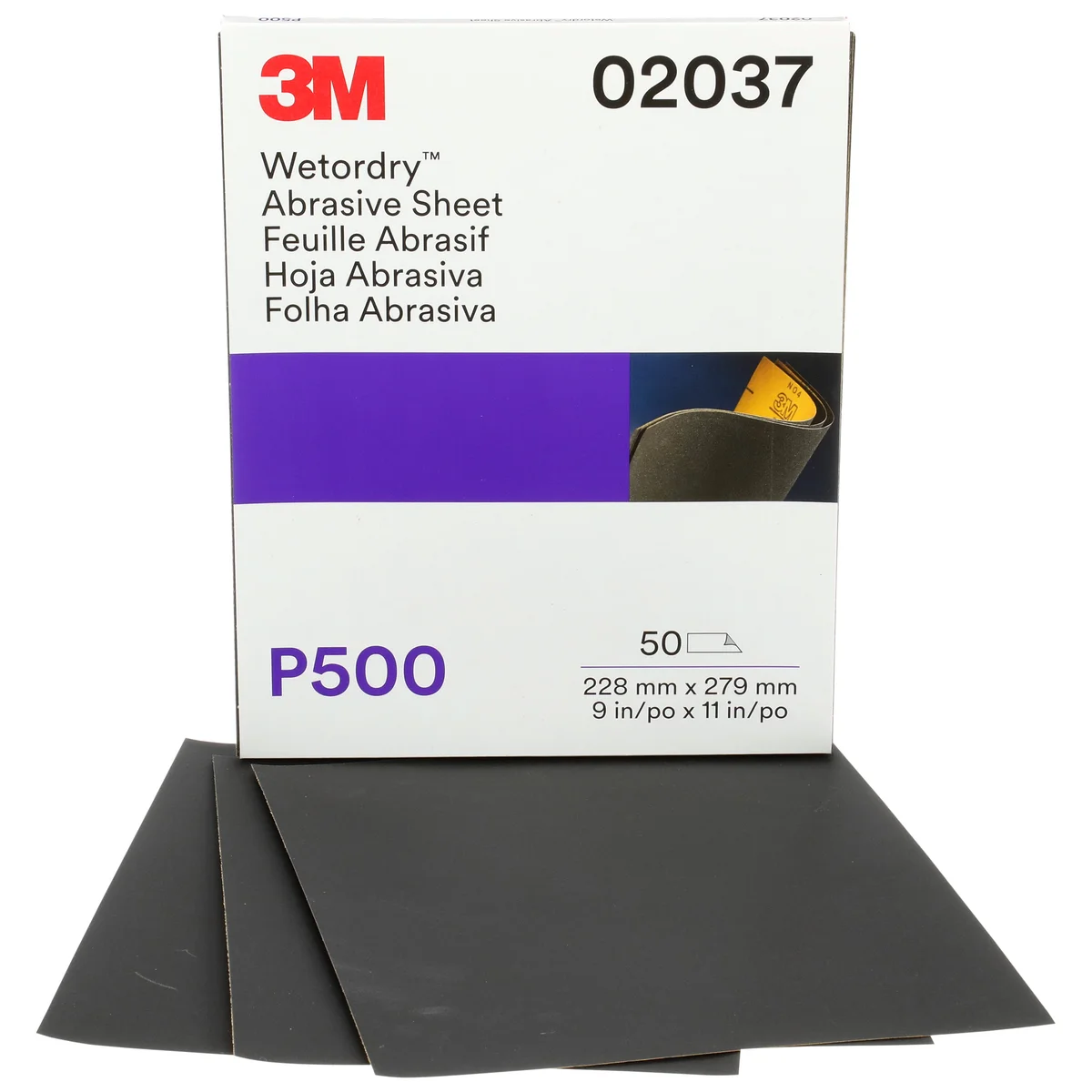 3M™ Wetordry™ Abrasive Sheet, 02037, P500, 9 in x 11 in, 50 sheets per carton, 5 cartons per case