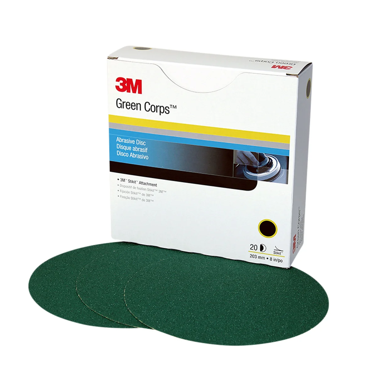 3M™ Green Corps™ Stikit™ Production™ Disc, 01550, 8 in, 40, 50 discs per carton, 5 cartons per case