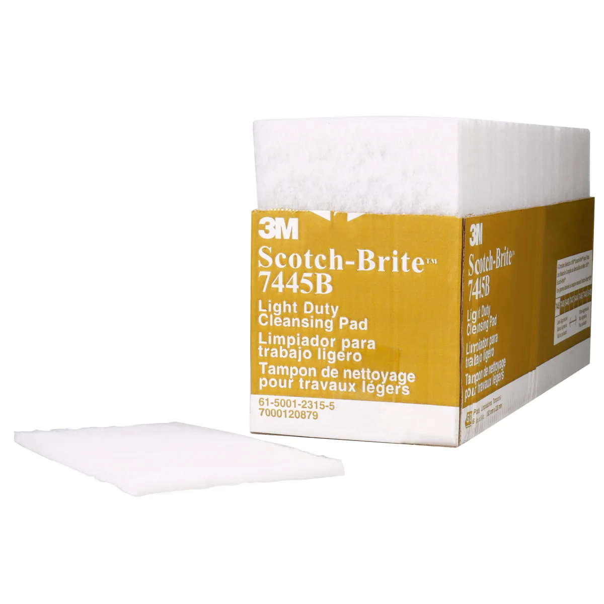 Scotch-Brite™ Light Cleansing Hand Pad 7445B, HP-HP, Nepheline Syenite Super Fine, White, 6 in x 9 in, 60 ea/Case, Bulk