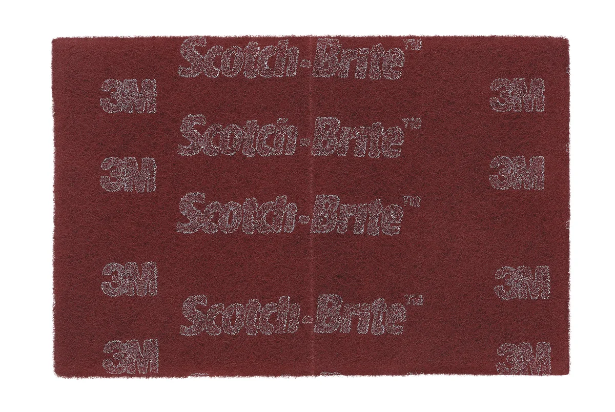 Scotch-Brite™ Hand Pad 7447B Pro, PO-HP, A/O Very Fine, Maroon, 6 in x 9 in, No Perf, 60 ea/Case, Bulk