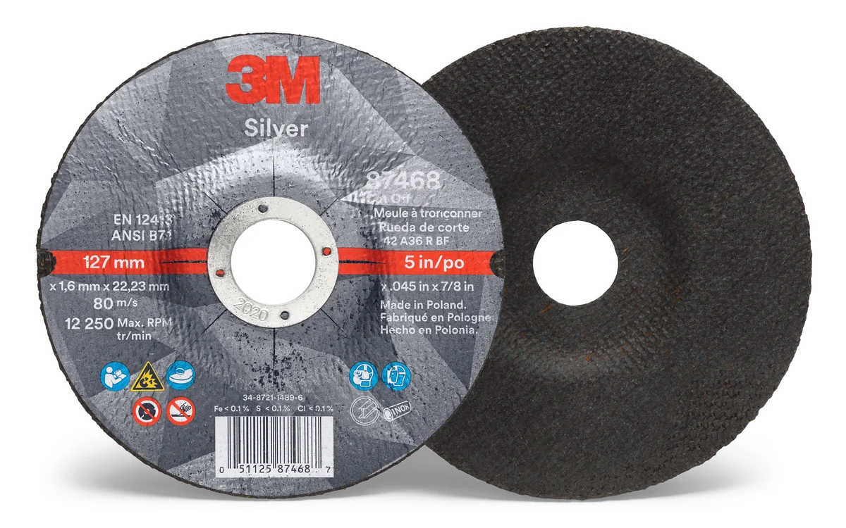3M™ Silver Cut-Off Wheel, 87468, 36+, T27, 5 in x 0.045 in x 7/8 in, 50 ea/Case