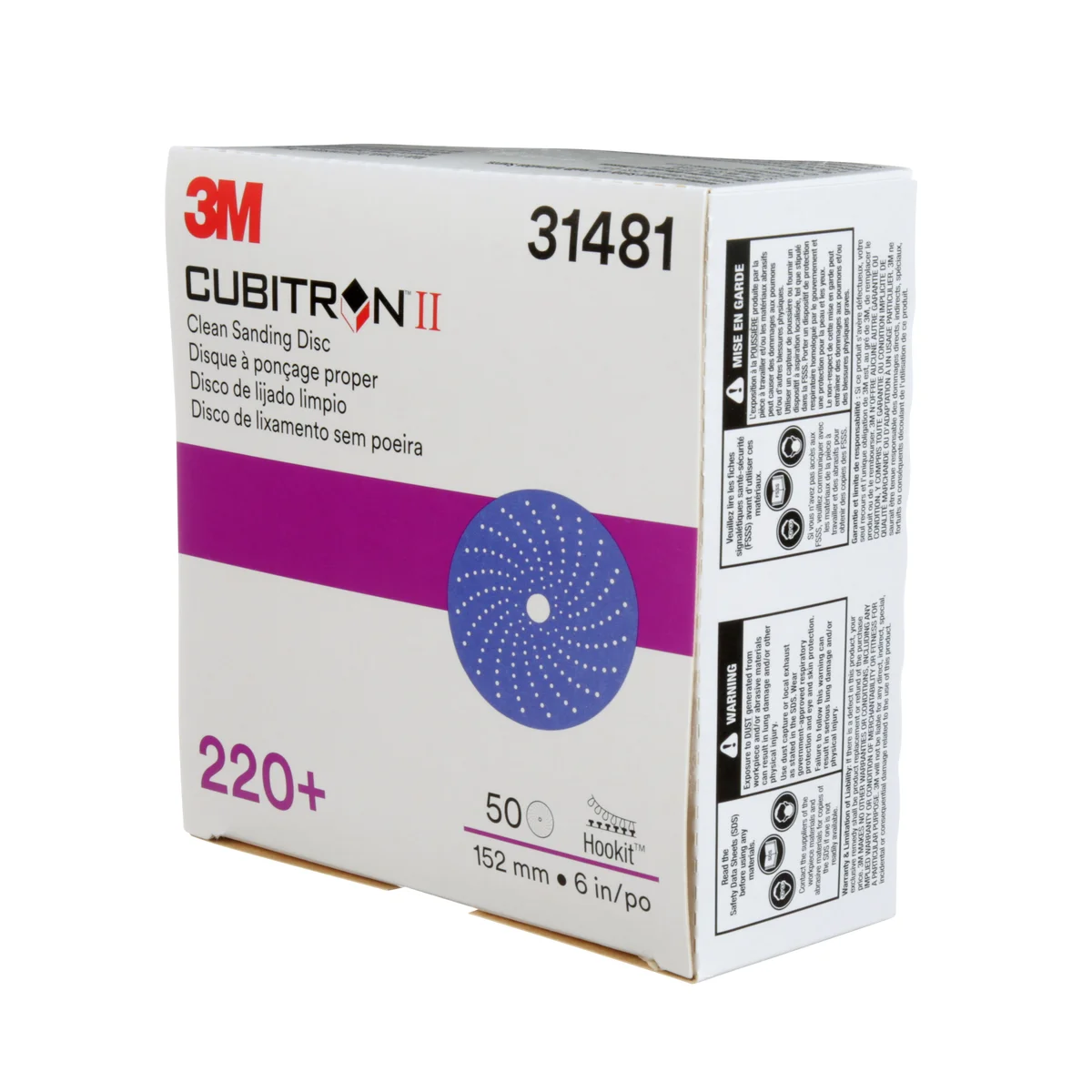 3M™ Cubitron™ II Hookit™ Clean Sanding Abrasive Disc 737U, 31481, 6 in, 220+, 50 Discs/Carton, 4 Cartons/Case