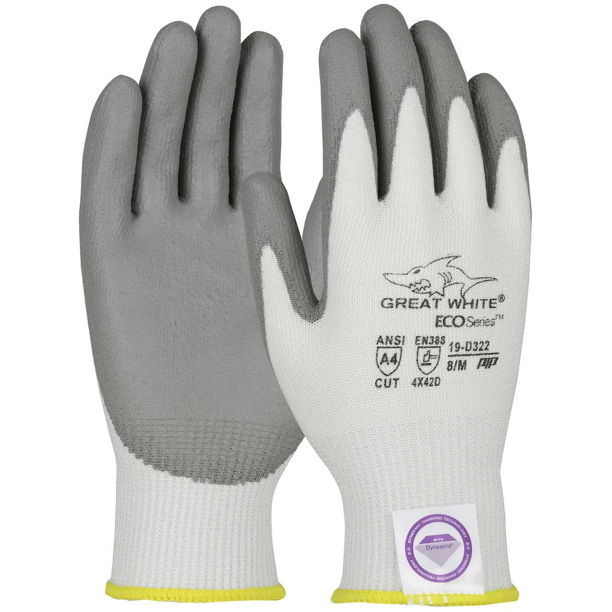 Great White® ECO Series™ Seamless Knit Dyneema® Diamond 2.0 Blended Glove with Polyurethane Coated Flat Grip on Palm & Fingers