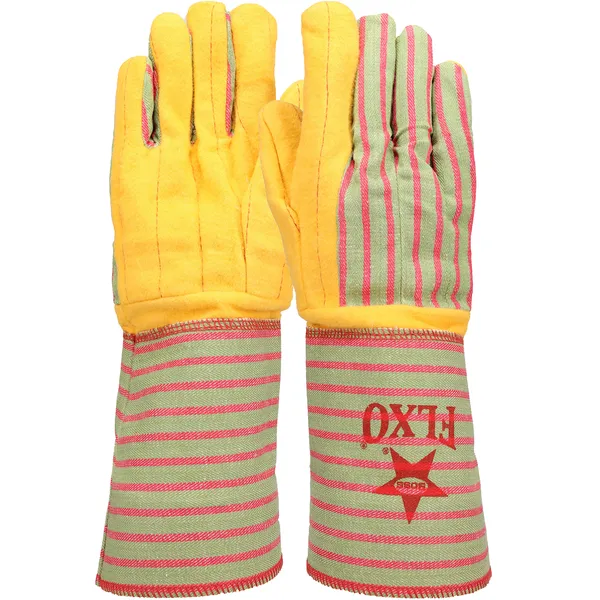 Premium Grade Chore Glove with Double Layer Palm, Cotton Back and Nap-Out Finish - Rubberized Gauntlet Cuff