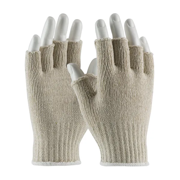 Medium Weight Seamless Knit Cotton/Polyester Glove - Natural with Half-Finger