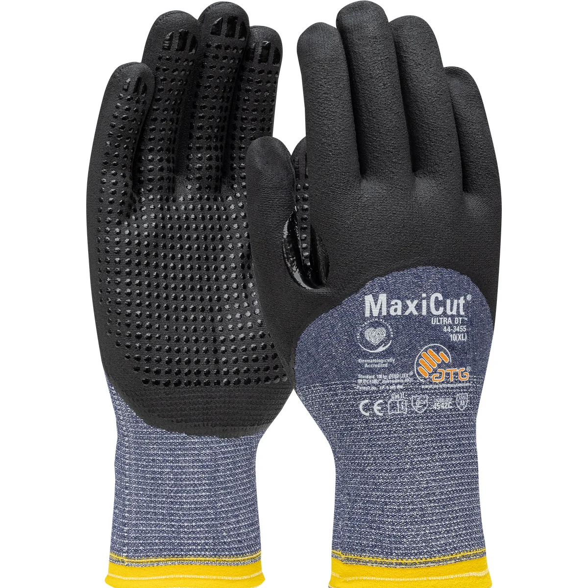 MaxiCut® Ultra DT™ Seamless Knit Engineered Yarn Glove with Premium Nitrile Coated MicroFoam Grip on Palm, Fingers & Knuckles - Micro Dot Palm - Touchscreen