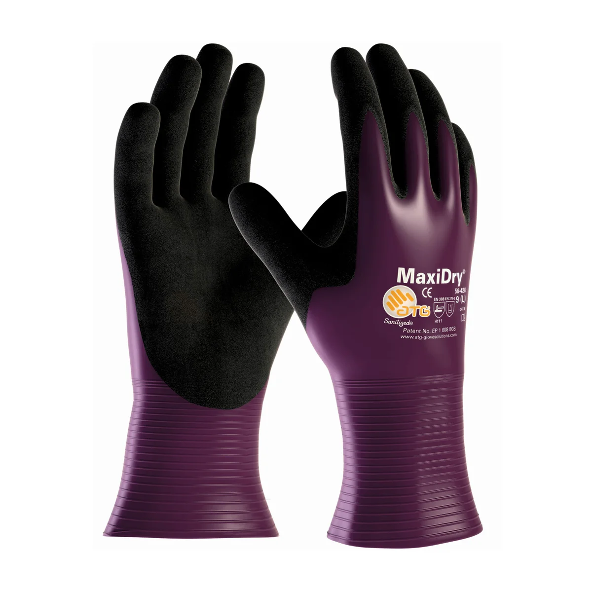 MaxiDry® Lightweight Nitrile Glove with Seamless Knit Nylon Liner and Non-Slip MicroFoam Grip on Palm & Fingers - Fully Coated Gauntlet Cuff