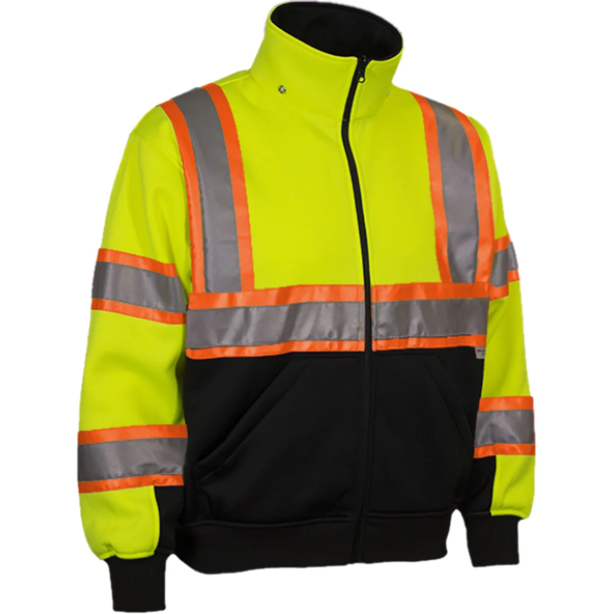 Reflective Apparel™ ANSI Type R Class 3 Two-Tone Full Zip Hooded Sweatshirt with Black Bottom and Removable Hood - Systems Gear