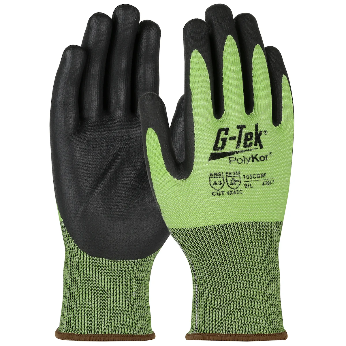 G-Tek® PolyKor® Hi-Vis Seamless Knit Polykor Blended Glove with Foam Nitrile Coated Grip on Palm & Fingers