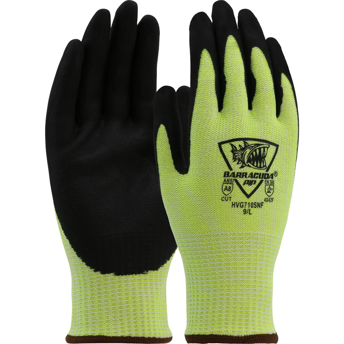 Barracuda® Cut Force™ Hi-Vis Seamless Knit Polykor Blended Glove with Foam Nitrile Coated Grip on Palm & Fingers